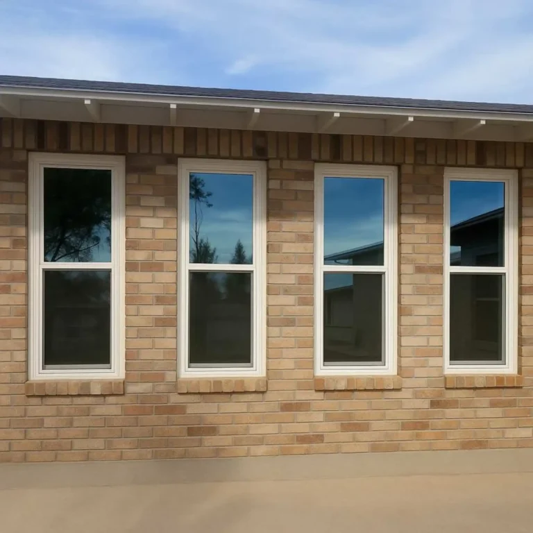 New double-hung windows on brick home
